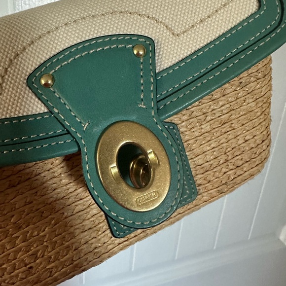 Coach Turnlock Straw and Canvas Clutch, blue/nude, small - Picture 5 of 8